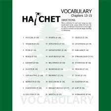 Hatchet Vocabulary List And Quiz 30 Words Chs 13 15 Teaching Resources