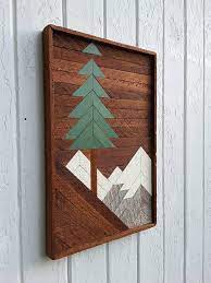 Reclaimed Wood Wall Art Mountain Pine Tree Scene Santa Fe Barn Wood Decor Mountain Wood Wall Art Lath Art