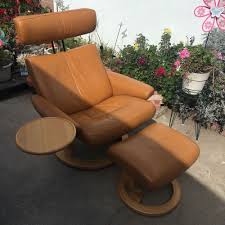 Ekornes Stressless Leather Large Recliner Chair Ottoman Swivel Table Teak Base Ekornes Chair And Ottoman Recliner With Ottoman Ekornes
