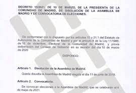 Celebra elecciones, en las que serán elegidos el presidente y vicepresidente del país, además de 35 senadores y la totalidad de la cámara de representantes. La Cadena Ser Accede Al Decreto De Disolucion De La Asamblea De Madrid Y Convocatoria Electoral De Ayuso Radio Madrid Cadena Ser