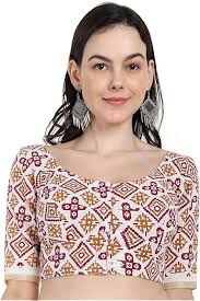 Buy sara Cotton Black and White Abstract Printed Collar Neck Non-padded  Blouse at Amazon.in