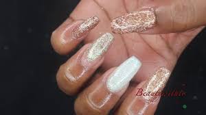 Mix your fairy dust white and glittered pink to create a stunning acrylic nail design. How To Diy Glitter Acrylic Nails My First Time Youtube
