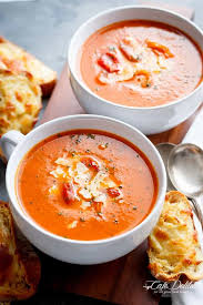 This vegan roasted tomato basil soup is mediterranean diet approved! Creamy Roasted Tomato Basil Soup No Cream Cafe Delites