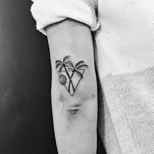 Two Palm Trees In A Triangle Tattoo On The Left Arm Palm Tree Tattoo Tree Tattoo Men Tree Tattoo