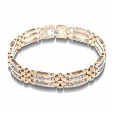 8ct round cut diamond 14k yellow gold finish mens link bracelet. Men S 1 Ct T W Diamond Double Row 14k Two Tone Gold Bracelet Zales Outlet