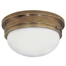 Crafted with a durable metal frame and an antique brass finish, this elegant fixture will beautify your foyer, hallway or dining room. Visual Comfort Antique Brass Large Marine Flush Mount Ceiling Light Sl 4002hab Wg Bellacor