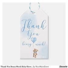 Thank You Beary Much Baby Shower Hang Tags Zazzle Com Teddy Bear Baby Shower Invitations Teddy Bear Baby Shower Baby Bear Baby Shower