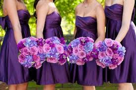Purple Brides Maid Dresses And Matching Color Bouquets Purple Wedding Theme Purple Bridesmaid Dresses Purple Bridesmaids