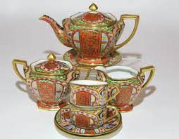 Antique Nippon Morimura Tea Pot Tea Cups Saucers Hand Painted Tea Pots Art Deco Teapot Porcelain Tea Set