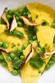 Mezzelune Pasta With Peas And Shiitake Mushrooms Recipe Pasta With Peas Recipes Pasta