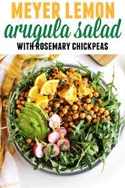 15 Minute Arugula Salad With Lemon Rosemary Chickpeas Rhubarbarians Recipe Vegan Salad Recipes Arugula Salad Recipes Salad Inspiration