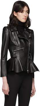 Alexander Mcqueen Black Leather Peplum Jacket Ssense Leather Jacket Details Leather Peplum Studded Leather Jacket