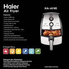 Wondering what to cook in an air fryer? Haier Air Fryer Ha Af40 With Larger Capacity 4 0l Shopee Malaysia