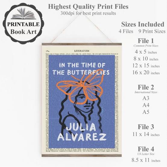 Printable Art 'in the Time of the Butterflies' Book Cover Print, Teacher  Gifts, Instant Download, South American Literature Prints - Etsy