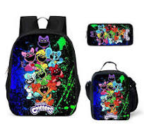 Cross-Border Atacado Smiling Critters Sorriso Horror Animal Estudante  Crianças Mochila Mochila de Três Peças