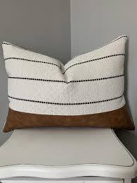 Black And White Striped Lumbar Pillow Stunning Detail In This Lumbar Pillow Made Of Cognac Coloured Faux Leather Thick White Black Striped Textured Up Pillows Black Throw Pillows Leather Pillow