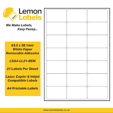 Buy labels 21 per sheet and get the best deals at the lowest prices on ebay! Lsa4 Ll21 63 5 X 38 1mm White Paper With Permanent Adhesive Labels Lemon Labels