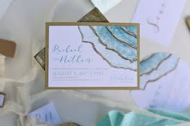 Aquamarine And Gold Ocean East Coast Wedding Invitation Ripped Paper Abstract Water Design Romantic Wedding Invitations Invitations Wedding Invitation Design