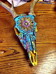 Hand Painted Deer Skull Painted Deer Skulls Deer Skull Art Painted Animal Skulls