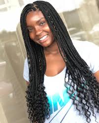 Black Box Braids With Color Tips 20 Super Flattering Braids For Curly Hair Of Different Types Box Braids Hairstyles Braids With Curls Box Braids Styling