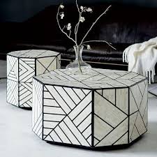 Black And White Geometric Bone Inlay Coffee Table 30 Diam X 16 50 H Hand Inlaid Tiles Over Engineered Woo Bone Inlay Side Table Bone Inlay Coffee Table White