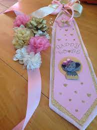 Baby Shower Sash And Tie Gold Pink Baby Shower Sash Baby Shower Corsage Baby Shower Princess