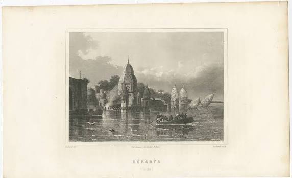 Antique Print of Varanasi by Lechard (c.1850)
