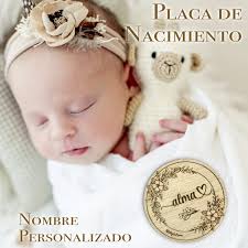 Placa de madera Nacimiento con nombre personalizado