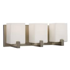 Enjoy shopping in canadian dollars with free shipping on orders over $99, canada wide! 3 Light Vanity Light Brushed Nickel With Square White Opal Glass Shades 710283bn Maple Ridge Lighting