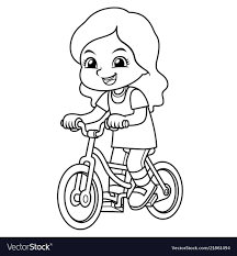 Girl Riding New Green Bicycle Bw Download A Free Preview Or High Quality Adobe Illustrator Ai Eps Riding Bicycle Drawing Sports Coloring Pages Green Bicycle