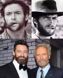 SHARING A JOKE Clint and actor, Hugh Jackman, have a laugh or two outside a  Hollywood eatery LIKE AND SHARE IF YOU'RE AN EASTWOOD FAN