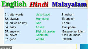 100 Useful Words In Hindi Malayalam And English Hindi Malayalam Dictionary Youtube