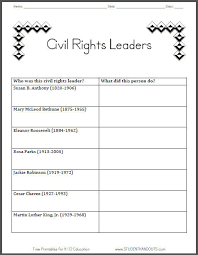 Civil Rights Leaders Table Graph Chart Worksheet For Grade 2