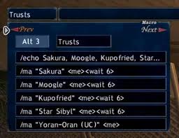 Summoner / white mage, or what ever you have decided, the quest will not work unless your main is a summoner though. Ffxi Trust Macro Example Ffxi