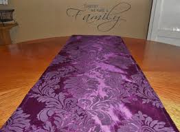 Damask Eggplant Deep Purple Table Runner Taffeta Flocking Fabric 12x108 18 00 Purple Table Table Overlays Deep Purple