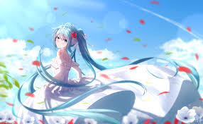 For characters with green hair. Hatsune Miku Vocaloid Anime Girls Blue Hair Long Hair Twintails Dress White Dress Wallpaper Resolution 6115x3760 Id 1191697 Wallha Com