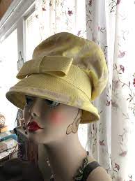 Dramatic Late 1960s Vintage Women S Hat By Mr John Jr Yellow Floral Brocade Large Crown Yellow Straw Brim And Bow Hat Maker To The Stars Hats For Women Vintage Ladies Hats