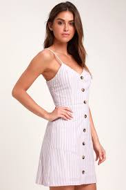 On The Pier Lavender And White Striped Button Front Mini Dress Casual Dresses For Women Striped Mini Dress Mini Dress