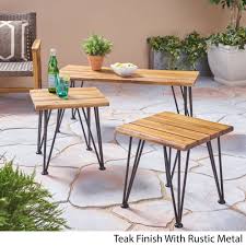 Lower shelves with rustic brown embossed. Zion Outdoor Industrial Acacia Wood Coffee Table With 2 Matching Accent Tables By Christopher Knight Home On Sale Overstock 24243022