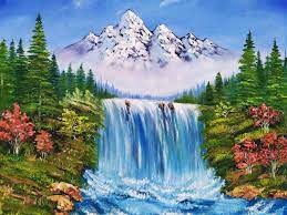 Waterfall Canvas Art Mountain River Landscape Snow Mountain Waterfall Painting Mountain Canvas Landsc Waterfall Paintings Scenery Paintings Landscape Paintings