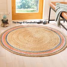 Hand Braided Bohemian Jute Area Rug Round Rag Rug Home Decor Rugs Shape Circle Bohemian Home Deco Round Shape Rug Natural Jute Rugs Rag Rug Jute Round Rug Natural Jute Rug