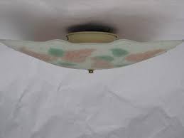 Blush Pink Lilacs Vintage Painted Glass Shade Ceiling Light Fixture