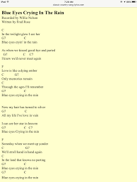 Willie Nelson Blue Eyes Crying In The Rain Chords Blue Eyes Cryin In The Rain By Willie Nelson Guitar Chords And Lyrics Easy Guitar Songs Guitar Chords For Songs