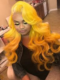 Black And Yellow Hair Yellow Hair Colorful Colorfulhair Yellowhair Weave Lacefront Frontal Hair Blackgirl Hair Styles Weave Hairstyles Wig Hairstyles