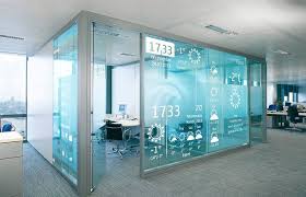 Digital Signage For A Glass Office Microgigantic Office Interior Design Interactive Walls Digital Marketing Design