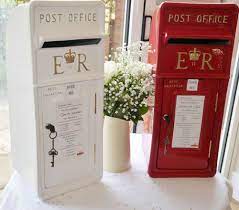 Or perhaps you already have a sentimental object that could double as a chic holder. Royal Mail Post Box In Red Or White For Cards Wedding Hire Only From Kent Wedding Post Box Card Box Wedding Wedding Gifts For Guests