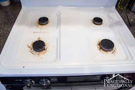 The gunk and stains should start to come up right away as you scrub! How To Really Clean A Stove Top Even All The Baked On Gunk Practically Functional