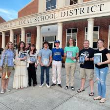 This years senior band and colorguard members who were recognized at this  weeks concert: (L-R) Sophia Abrams, Olivia Helser, Lacey Kiefer, Mason  Esterline, Matthew Stark, Henry Oliver, Drew Wilder and Bailey Wolfe.