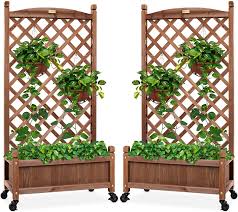 12 x 12 x 22 in. Amazon Com Best Choice Products Set Of 2 48in Wood Planter Box Diamond Lattice Trellis Mobile Outdoor Raised Garden Bed For Climbing Plants W Drainage Holes Optional Wheels Walnut Garden Outdoor