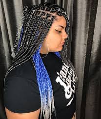 Medium Black And Blue Box Braids T H E M B R A I D E D G A L S On Instagram Medium Waist Box Braids Tried Out Some Color On My Client Yes Black Box Braids Hair Color Dark Blue Black Hair
